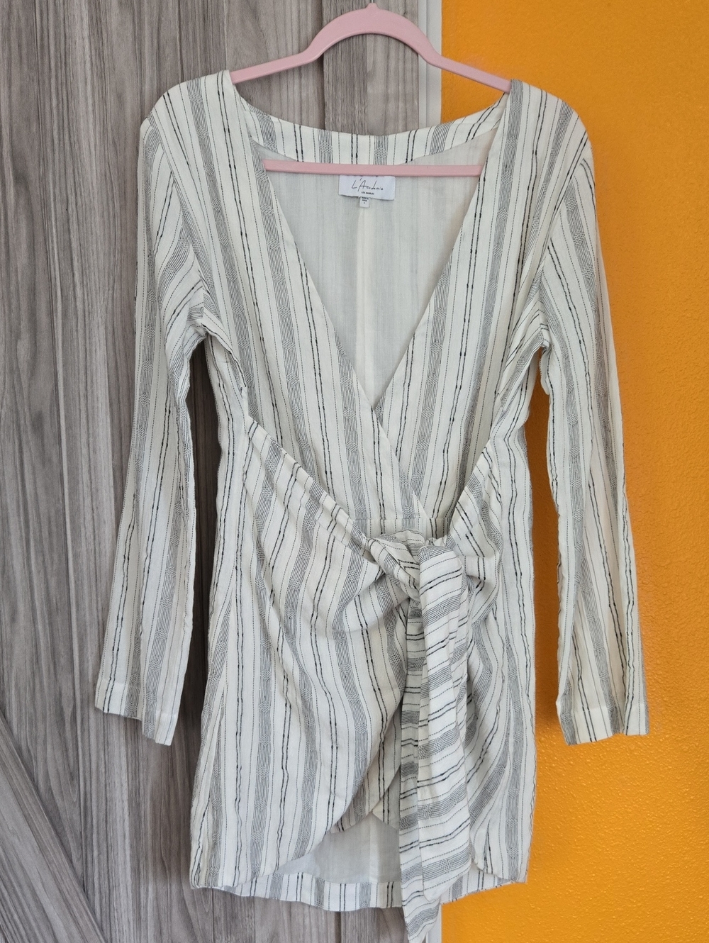 L'Academie White & Black Striped Tie-Front Mini Dress
